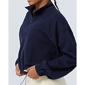 abordables Chaquetas impermeables-Mujer Sudadera tipo jersey Chaqueta para senderismo Chaqueta deportiva Al aire libre Elástico Trajes de senderismo Ropa de senderismo Otoño Sudadera Algodón Tenis Golf Corriendo Color sólido Violeta