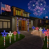 economico Luci paesaggistiche-1 Pacco Luci Solari da Giardino Patriottiche 6 LED Impermeabili Rosso Bianco Blu Luce a Stella a 5 Punte 4 Luglio Giorno dell'Indipendenza 250° Anniversario Giorno della Memoria per Festa Giardino