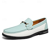 cheap Men&#039;s Slip-ons &amp; Loafers-Men&#039;s Green and White Faux Leather Moccasin Loafers Fashion Slip-On Driving Shoes for Casual Wear and Spring Outfits