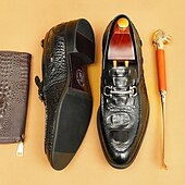 levne Prémiové kožené mokasíny-pánské mokasíny s krokodýlím vzorem z pravé kůže s kovovým kouskem – luxusní slip-on společenské boty pro podnikání, svatby a formální příležitosti