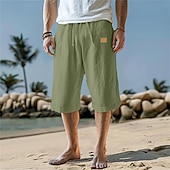 baratos Feriado-Homens Calças Capri Shorts de linho Shorts de verão Shorts de praia Bolsos Com Cordão Cintura elástica Tecido Conforto Respirável Comprimento da panturrilha Férias Feriado Praia Havaiana Boho Preto