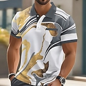 cheap Men&#039;s Geometric Polo-Men&#039;s Abstract Marble Polo Short Sleeve Polo Shirts Collared Shirts Casual Outdoor Athleisure Daily Wear Pocket 3D Print Buttons Summer Lake blue Yellow Blue