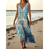 abordables Robes Floraux Imprimés-Femmes Robe Longue Maxi Robe Robe Décontractée Robe débardeur Robe d&#039;été ancien Quotidien Fête Plage Coupe régulière Fleuri Sans manches Col en V Rose Claire Aqua bleu Noir Rose Claire Été