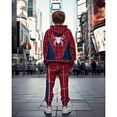 billiga Pojkens 3D-djur-Pojkar 3D SPIDER Huvtröja &amp; träningsbyxor Set Sportdräkt Träningsoveraller Långärmad Vår Höst Dagligen Grundläggande Ledigt Barn 4-12 år Huva Utomhus Semester Sport Skräddarsydd passform