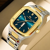 cheap Quartz Watches-VA VA VOOM Top Brand Men Wrist Watches Luxury Waterproof Gold Black Silver Date Week Display Square Watch for Men Stainless Steel Watc