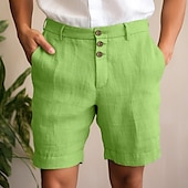 tanie Klasyczny-Męskie Szorty Lniane szorty Letnie szorty Szorty plażowe Guziki Kieszeń Prosta noga Równina Komfort Oddychający Krótki Codzienny Święto Moda Designerskie Czarny Biały