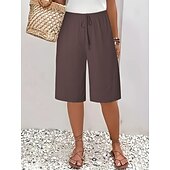baratos Shorts-Mulheres chinês Bermudas Férias Moda Básico Comprimento do joelho Cintura Alta Tecido Bolsos Cintura elástica Confortável Macio Micro-Elástica Ao ar livre Rua Verde Militar Azul marinho Preto Branco