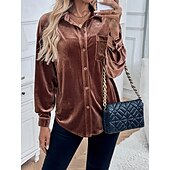 preiswerte Damen Einfache Oberteile-Damen Hemd Einfarbig Elegant Stilvoll Lässig Langarm Hemdkragen Normale Oberteile Täglich Knöpfe Rote Blau Braun Grün Sommer Frühling