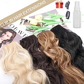 baratos Clip nas extensões-Extensões de cabelo de 20 polegadas com clipe, extensões de cabelo sintético longo e ondulado, extensões de cabelo rosa grosso com clipe, extensões de cabelo de trama dupla para mulheres