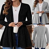 abordables Manteaux &amp; trenchs-Femmes Veste Décontractée Respirant Confortable Oversize Simple Occasionnel Uni Vacances Rue Occasionnel Tenue quotidienne Ouvert devant Régulier Col montant Coupe régulière manche longue Vêtements