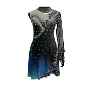 baratos Vestidos de Patinação Artística-Vestidos para Patinação Artística Mulheres Para Meninas Patinação no Gelo Vestidos Preto Patchwork Thumbhole Com Transparência Elastano Com Stretch Treino Ensaio / Prática Profissional Roupa para