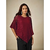 preiswerte Elegante Oberteile-Damen Bluse Elegante Oberteile Einfach Elegant Halbarm Rundhalsausschnitt Normale Oberteile Hochzeitsgast Täglich Spitze Patchwork Geschichtet Wein Sommer Frühling