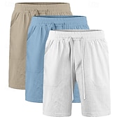 preiswerte Klassiker-Herren Shorts Leinenshorts Sommershorts Strandshorts Tasche Kordelzug Elastischer Bund Einfach Komfort Atmungsaktiv Knielang Lässig Täglich Ferien Urlaub Mode Weiß + Schwarz + Grau schwarz+khaki+blau