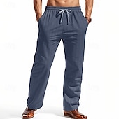cheap Classic-Men&#039;s Linen Pants Trousers Summer Pants Beach Pants Pocket Elastic Waist Drawstring Striped Comfort Breathable Vacation Daily Holiday Hawaiian Boho Black White