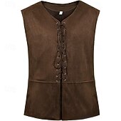 preiswerte Herrenweste-Herren Weste aus Wildlederimitat Weste Gilet Outdoor Täglich Vintage Frühling Herbst Schnürung Polyester Bequem Einfach V Ausschnitt Normale Passform Dunkelbraun Schwarz Wein Marineblau Weste