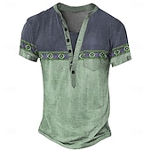 preiswerte Ethnischer Stil-Herren Grafik Geometrisch Stammes T Shirt Henley Hemd T-Shirt Kurzarm Vintage Designer Basic Outdoor Lässig Täglich Sommer Hellgrün Violett Marineblau Dunkelgrün Henley Henley T-Shirt
