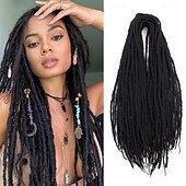 abordables Crocheter les cheveux-Extensions de dreadlocks noires de 20 pouces - 0,24 po de largeur, 20 brins d&#039;extensions de dreadlocks en laine, dreads en laine à double extrémité pour femmes &amp;hommes - dreadlocks hippies faits main