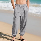 economico Vacanza-Per uomo Joggers Pantaloni di Lino Pantaloni Pantaloni Estivi Pantaloni da Spiaggia Tasca Coulisse Elastico in vita Semplice Comodità Traspirante Vacanza Quotidiano Ferie Hawaiano Boho Nero Bianco