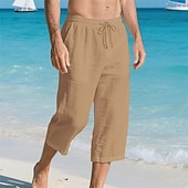 baratos Feriado-Homens Calças Capri Shorts de linho Shorts de verão Shorts de praia Bolsos Cintura elástica Com Cordão Tecido Conforto Respirável Comprimento da panturrilha Férias Feriado Praia Havaiana Boho Preto