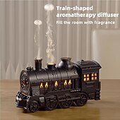 cheap Bedside Lamp-Retro Steam Train Humidifier With Fragrance Tray USB Power Supply Remote Control Operation Evaporative Work Suitable For Coverage Range Of 10-20 Square Meters Equipped With Simulated Flames