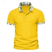 cheap Men&#039;s Classic Polo-Men&#039;s Solid Color Plaid Polo Shirts Golf Shirt Short Sleeve Polo Shirts Lapel Casual Business Buttons Summer Spring Spring &amp;  Fall White Yellow Navy Blue
