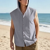 cheap Tank Tops-Men&#039;s Tank Top Vest Top Undershirt Sleeveless Shirt Sleeveless Hooded Summer Plain Fashion Designer Basic Buttons Vacation Street Going out Black White Yellow Top Tee for Men