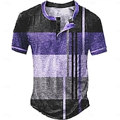 billiga Geometrisk-Herr Waffle Henley Shirt T-shirts Vintage skjorta Mode Designer Grundläggande Skjorta Grafisk Färgblock Kortärmad Skjorta Blå Purpur Brun Utomhus Ledigt Dagligen Henley Sommar Kläder 3D-tryck S M L