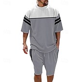 voordelige T-shirt sets voor heren-Voor heren T-shirt past 2 stuks outfits T-shirt en korte broek Korte mouw Strakke ronde hals Zomer Kleurenblok Modieus Casual 2-stuks Vakantie Alledaagse kleding Uitgaan Zwart Blauw Groen Top T-shirt