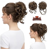 abordables Chignons-Lot de 2 postiches synthétiques ondulées et bouclées pour chignons, avec pinces détachables, faux chouchous, extension de queue de cheval, blond ensoleillé