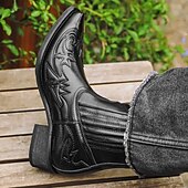 abordables Bottes de motard-Bottines de cowboy en cuir marron style western pour homme avec motif flamme brodé – bottes tendance pour événements country, rodéos et tenues décontractées