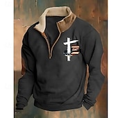 Men's Sweatshirt Quarter Zip Sweatshirt Black Brown Half Zip Color Block Cross American Flag Half Zip Print Sports & Outdoor Daily Holiday Polyester Vintage Streetwear Casual Fall & Winter Clothing4