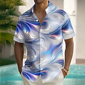 voordelige Geometrisch patroon-Voor heren Geometrisch Golven Abstracte kunst Overhemd Zomer overhemd Overhemd met knopen Korte mouw Mode-casual Vakantie Feestdagen Streetwear Zomer Strijkijzer 3D-afdrukken Voorste zak Linnenachtig