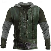 economico Pattern 3D-Per uomo Grafico Armatura Vichingo Felpa con Cappuccio Felpe con cappuccio Felpa Vintage Designer Abbigliamento Sportivo Casual Manica Lunga Con Cappuccio Casuale Quotidiano Ferie Nero Rosa Verde