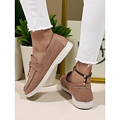 billige Slip-ons og loafers til kvinner-Grønne dameloafers i semsket skinn, lette flate sko med gulldetaljer for uformelle antrekk og daglige dates
