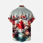 voordelige Vlag patroon-Canadadag Voor heren Vlag Esdoornblad Bever Overhemd Zomer overhemd Overhemd met knopen Korte mouw Mode-casual Feestdagen Zomer Lente Strijkijzer 3D-afdrukken shirts met kraag Voorste zak blauw