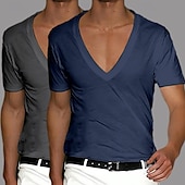 preiswerte Basic-T-Shirts-2 Stück Herren T-Shirt Tee Top Kurzarm Kurzarm V-Ausschnitt Sommer Frühling Unifarben Designer Basic Modern Zeitgenössisch Klassischer Stil Basic Urlaub Street Casual Schwarz Weiß Tee
