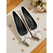 זול Block Heels-נעלי עקב שחורות זמש לנשים, נעלי ערב מחודדות עם פפיון אבני חן, אלגנטיות ונוחות לדייטים קז&#039;ואל ולתלבושות יומיומיות