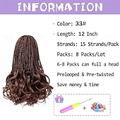 economico Capelli all&#039;uncinetto-Trecce ricce francesi pre-anellate, capelli castani scuri da 12 pollici, all&#039;uncinetto per donne, confezioni da 8 trecce corte all&#039;uncinetto con punte ricce, extension per capelli sintetici 33#