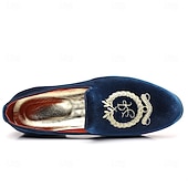 お買い得  ローファー-刺繍入りの紋章が入ったメンズ バーガンディ ベルベット ローファー - 結婚式、宴会、お祝いの席にぴったりのスリッポン パーティー ドレスシューズ