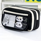 cheap Pencil Cases &amp; Holders-Large Capacity Storage Bag with 9-layer Pencil Case Transparent Compartment and Magnetic Button Flap for Easy Retrieval