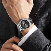 baratos Relógios Quartz-Um relógio masculino moderno e original com pulseira de liga de estilo empresarial, com classificação de resistência à água ipx7, data luminosa e visor de dia, caixa de relógio esportivo de quartzo