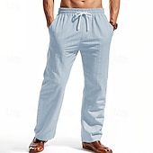cheap Classic-Men&#039;s Linen Pants Trousers Summer Pants Beach Pants Pocket Elastic Waist Drawstring Striped Comfort Breathable Vacation Daily Holiday Hawaiian Boho Black White