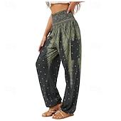 billiga breda ben och hög midja-Dam Byxor Rak Mode Boho Fullängd Hög midja Mönster Elastisk midja Andningsfunktion Bekväm Microelastisk Gata Dagliga kläder Utekväll Svart Vit Rubinrött Kungsblå Sommar Normal
