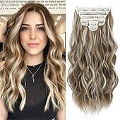 economico Clip nelle estensioni-extension a clip 6 pezzi naturali &amp;capelli morbidi &amp;si fonde bene con le extension per capelli castano scuro, lunghe e ondulate