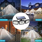olcso Kültéri falilámpák-3 fejű 270° 74 LED-es napelemes oszloplámpák kültéri állítható fejjel, IP67 vízálló napelemes kerti fali lámpa emberi test mozgásérzékelővel, udvari kerti gyep terasz udvari kerítés dekoráció