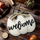 levne díkůvzdání a podzimní dekorace-podzimní uvítací dřevěný věšák na dveře, halloweenská dýňová 3D kostkovaná cedule na přední dveře, rustikální závěsný věnec na verandu, podzimní bytová dekorace