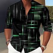 preiswerte Geometrische Muster-Herren Farbverlauf Linie Hemd Knopfhemd Stehkragenhemd Langarm Lässig Outdoor Urlaub Täglich Frühling Herbst Mandarinkragen Stehkragen 3D-Druck Leinenähnliches Hemd Rote Blau Purpur Gold Grün