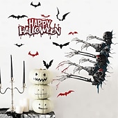 economico Adesivi di Halloween-Adesivo da parete di Halloween con design spettrale di mani, teschi e pipistrelli, decorazione murale autoadesiva per soggiorno e feste di Natale