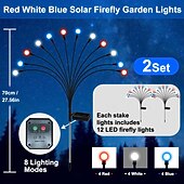 Недорогие Ландшафтные огни-2 шт. патриотичных 12 головок солнечных светильников с огнями светлячков водонепроницаемых для Дня независимости 4 июля 250-й юбилей День памяти сад газон дорожка вечеринки патриотическая атмосфера