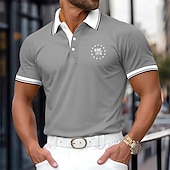 olcso Férfi klasszikus póló-Férfi Golfing Hétköznapi Sport Hajtóka Bordás pólógallér Rövid ujjú Alap Modern Színes Sas Kollázs Gombok Nyár Sárga Rubin Sötétkék Szürke Golfing